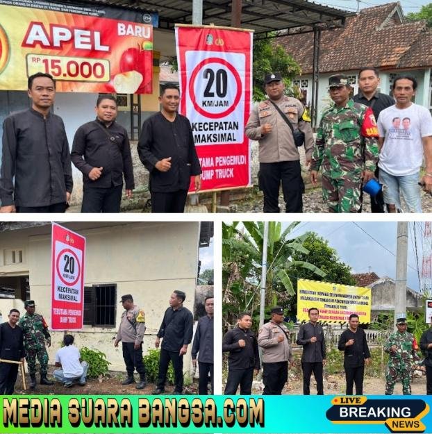 Babinsa Tambong Dampingi Kades Pasang Bener Himbauan Antisipasi Pencurian dan Batas Kecepatan Pengguna Jalan