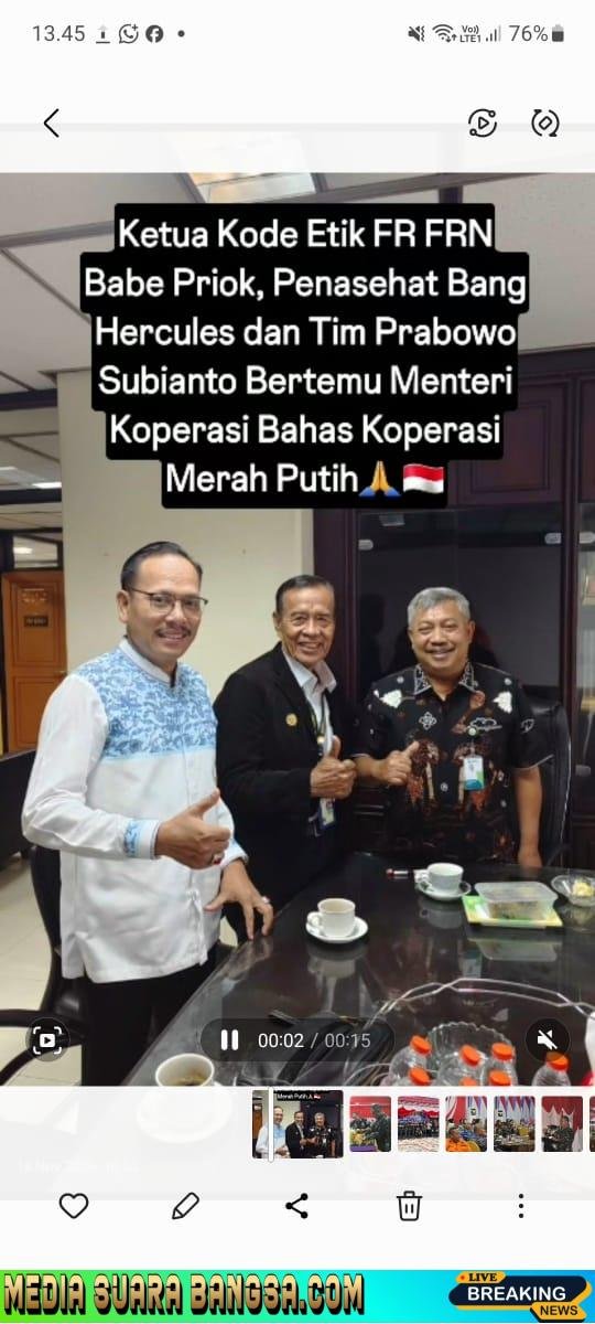 Ketua Kode Etik FR FRN Babe Priok, Penasehat Bang Hercules, dan Unsur Tim Prabowo Subianto Geruduk Kemenkop: Dorong Pembentukan Koperasi Merah Putih Sebagai Kekuatan Ekonomi Nasional