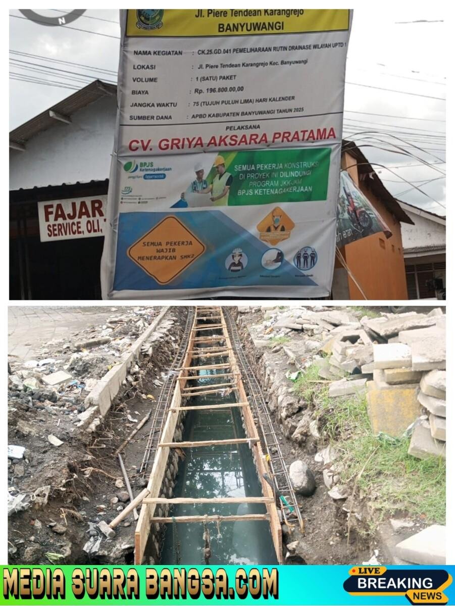 Proyek Perawatan Drainase di Jalan Piere Tendean Karangrejo Terkesan Asal – asalan.