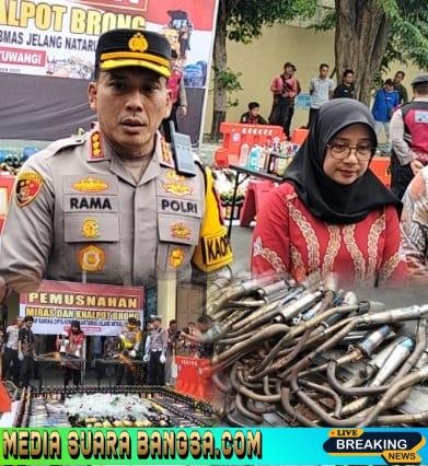 Kapolresta Banyuwangi Didampingi Bupati Ipuk Musnahkan 5.200 Miras dan Puluhan Knalpot Blong Menjelang Nataru