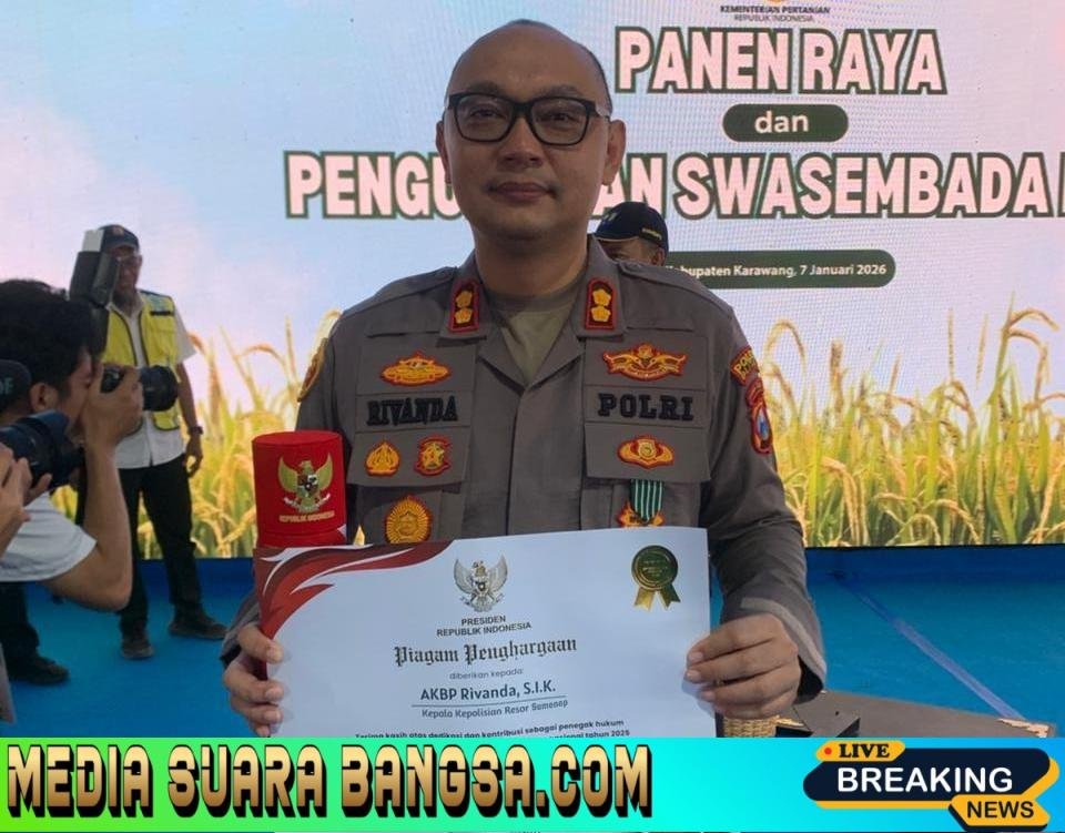 Konsisten Dukung Swasembada Pangan Kapolres Sumenep Terima Penghargaan dari Presiden RI