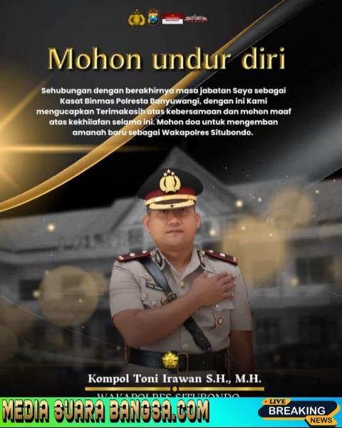 Kompol Toni Irawan Sampaikan Terima Kasih dan Permohonan Maaf kepada Jajaran Polresta Banyuwangi Sekaligus Berpamitan Untuk Tugas Barunya