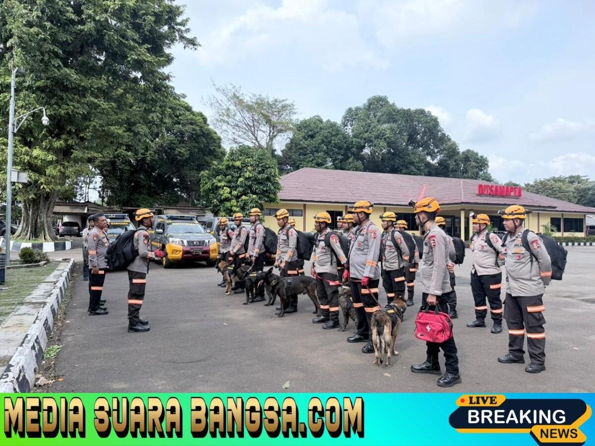 Den K9 SAR Ditpolsatwa Korsabhara Baharkam Polri Siap Perkuat Penanganan Bencana Longsor di Cisarua, Bandung Barat