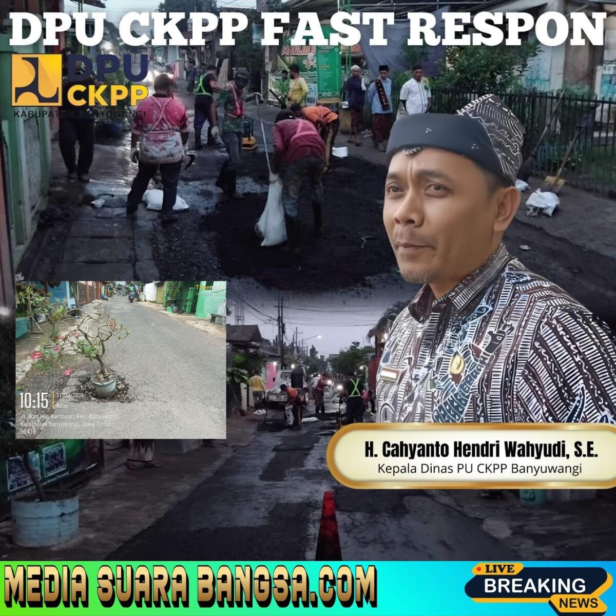 Respond Cepat Dinas PU CKPP Banyuwangi, Terkait Laporan Jalan Berlobang di Kelurahan Kertosari.