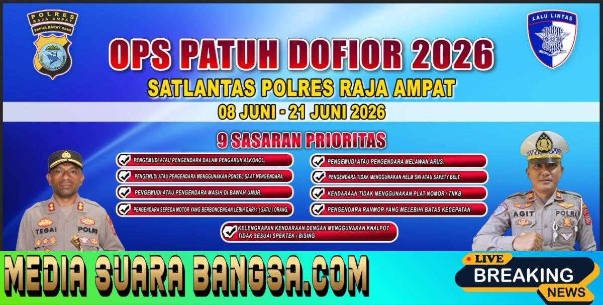 Tekan Angka Pelanggaran, Polres Raja Ampat Gelar Operasi Patuh Dofior 2026 Mulai 8-21 Juni