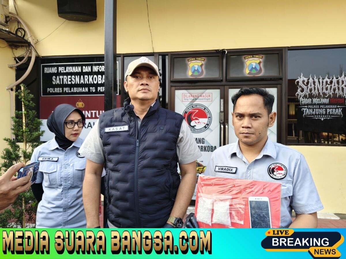 Polres Pelabuhan Tanjung Perak Amankan Tersangka Kurir bawa 100,72 gram Sabu